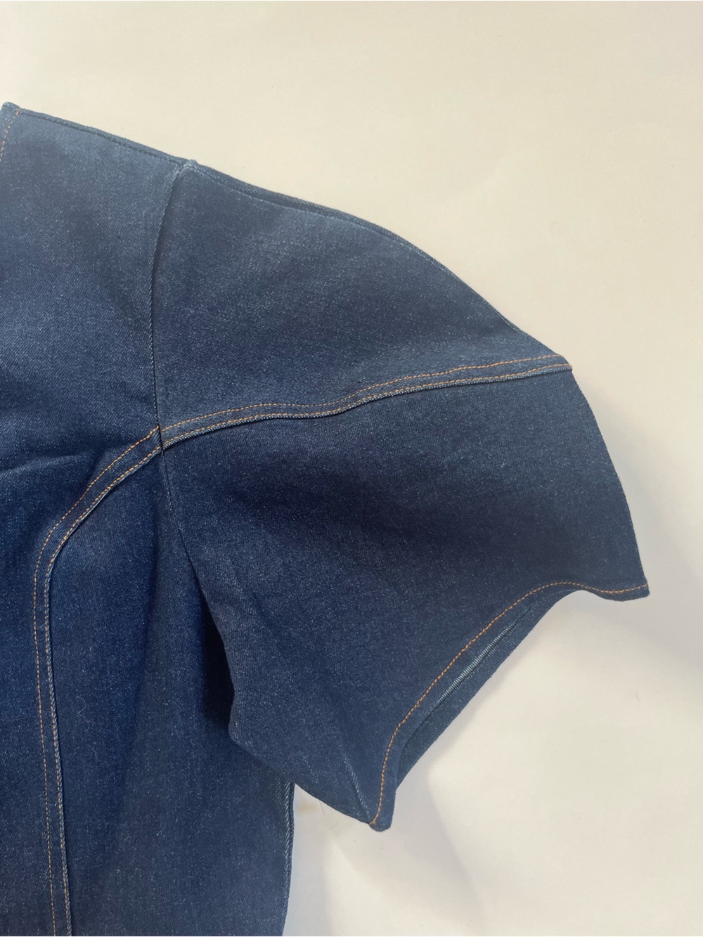 En Saison Boho Contrast Stitched Ruffle Tiered Flouncy Denim Festival Mini Dress - Picture 5 of 11